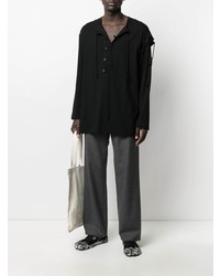 schwarzes Langarmshirt mit einer Knopfleiste von Yohji Yamamoto