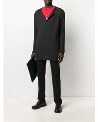 schwarzes Langarmshirt mit einer Knopfleiste von Yohji Yamamoto