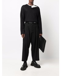 schwarzes Langarmshirt mit einer Knopfleiste von Yohji Yamamoto