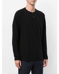 schwarzes Langarmshirt mit einer Knopfleiste von James Perse