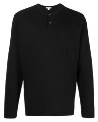 schwarzes Langarmshirt mit einer Knopfleiste von James Perse