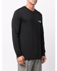 schwarzes Langarmshirt mit einer Knopfleiste von Balmain