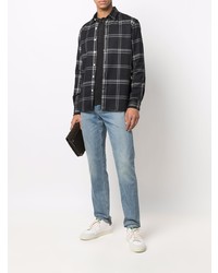 schwarzes Langarmshirt mit einer Knopfleiste von rag & bone