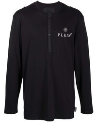 schwarzes Langarmshirt mit einer Knopfleiste von Philipp Plein