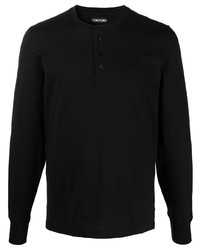 schwarzes Langarmshirt mit einer Knopfleiste von Tom Ford