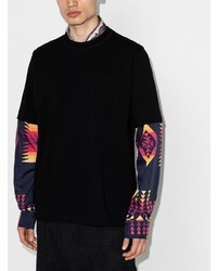 schwarzes Langarmshirt mit geometrischem Muster von Sacai