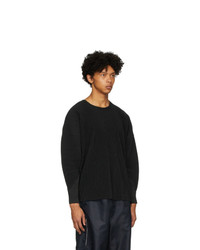 schwarzes Langarmshirt von Homme Plissé Issey Miyake