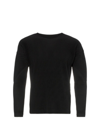 schwarzes Langarmshirt von Homme Plissé Issey Miyake