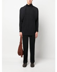 schwarzes Langarmshirt von Homme Plissé Issey Miyake