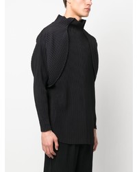 schwarzes Langarmshirt von Homme Plissé Issey Miyake