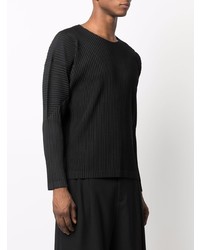 schwarzes Langarmshirt von Homme Plissé Issey Miyake