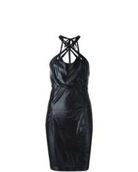 schwarzes figurbetontes Kleid aus Leder von Krizia Vintage