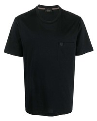 schwarzes Leder T-Shirt mit einem Rundhalsausschnitt von Brioni