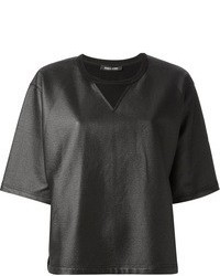 schwarzes Leder T-Shirt mit einem Rundhalsausschnitt von Damir Doma