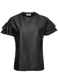 schwarzes Leder T-Shirt mit einem Rundhalsausschnitt von RICK CARDONA by Heine