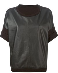 schwarzes Leder T-Shirt mit einem Rundhalsausschnitt von S.W.O.R.D.