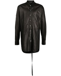 schwarzes Lederlangarmhemd von Ann Demeulemeester