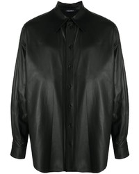 schwarzes Lederlangarmhemd von Dolce & Gabbana