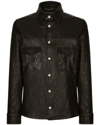 schwarzes Lederlangarmhemd von Dolce & Gabbana