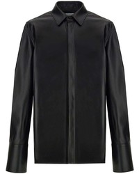 schwarzes Lederlangarmhemd von Ferragamo