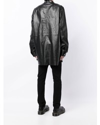 schwarzes Lederlangarmhemd von Rick Owens