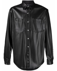schwarzes Lederlangarmhemd von Just Cavalli