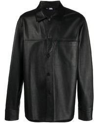 schwarzes Lederlangarmhemd von Karl Lagerfeld
