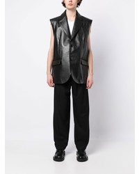 schwarzes Lederlangarmhemd von MM6 MAISON MARGIELA