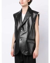 schwarzes Lederlangarmhemd von MM6 MAISON MARGIELA