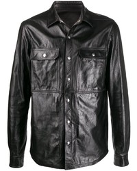 schwarzes Lederlangarmhemd von Rick Owens