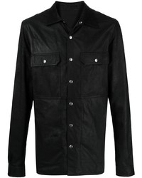 schwarzes Lederlangarmhemd von Rick Owens