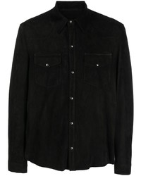 schwarzes Lederlangarmhemd von Salvatore Santoro