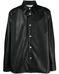 schwarzes Lederlangarmhemd von Séfr
