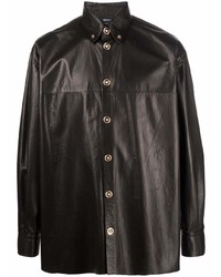schwarzes Lederlangarmhemd von Versace