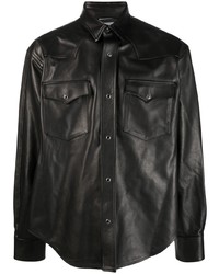schwarzes Lederlangarmhemd von VTMNTS