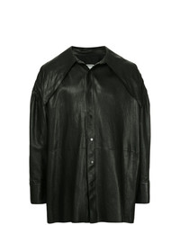 schwarzes Lederlangarmhemd von Wooyoungmi