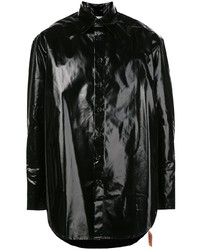 schwarzes Lederlangarmhemd von Yang Li