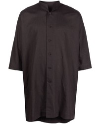 schwarzes Leinen Kurzarmhemd von Homme Plissé Issey Miyake