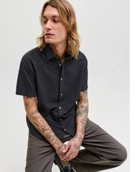 schwarzes Leinen Kurzarmhemd von Jack & Jones
