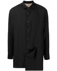 schwarzes Leinen Langarmhemd mit Flicken von Ziggy Chen