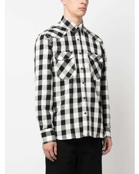 schwarzes Leinen Langarmhemd mit Vichy-Muster von PT TORINO
