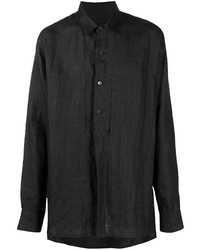 schwarzes Leinen Langarmhemd von Ann Demeulemeester