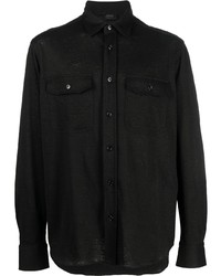 schwarzes Leinen Langarmhemd von Brioni