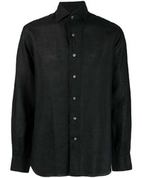 schwarzes Leinen Langarmhemd von Corneliani