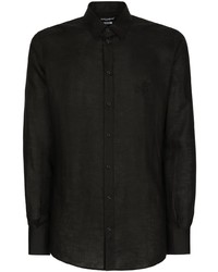 schwarzes Leinen Langarmhemd von Dolce & Gabbana