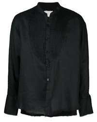 schwarzes Leinen Langarmhemd von Greg Lauren