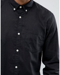 schwarzes Leinen Langarmhemd von Jack and Jones