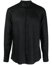schwarzes Leinen Langarmhemd von Karl Lagerfeld