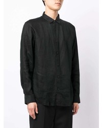 schwarzes Leinen Langarmhemd von Armani Exchange