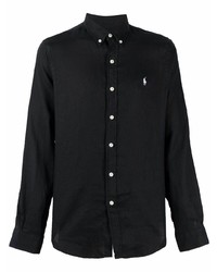 schwarzes Leinen Langarmhemd von Polo Ralph Lauren